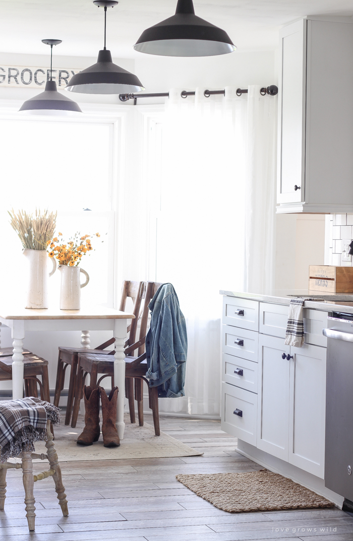 A beautiful farmhouse kitchen decorated with simple touches of fall!