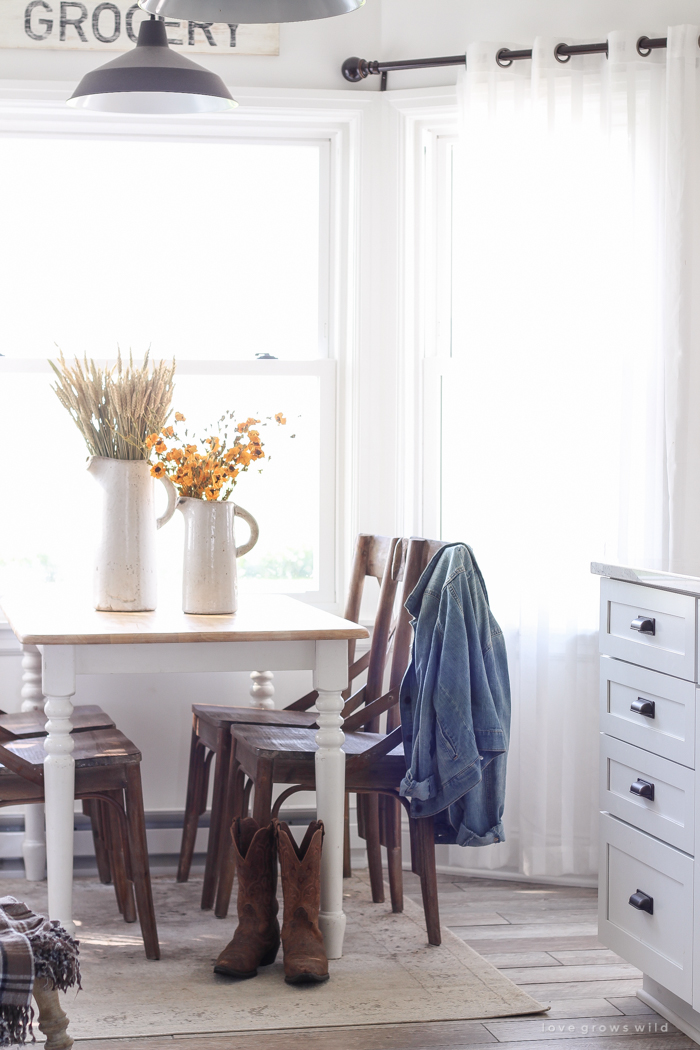 A beautiful farmhouse kitchen decorated with simple touches of fall!