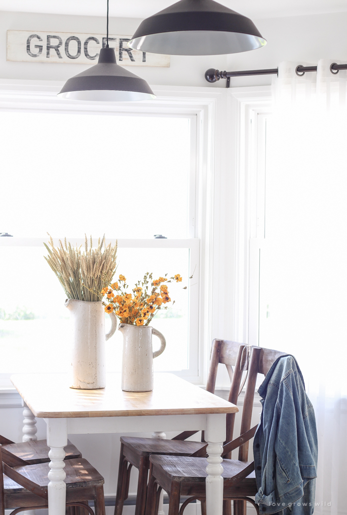 A beautiful farmhouse kitchen decorated with simple touches of fall!