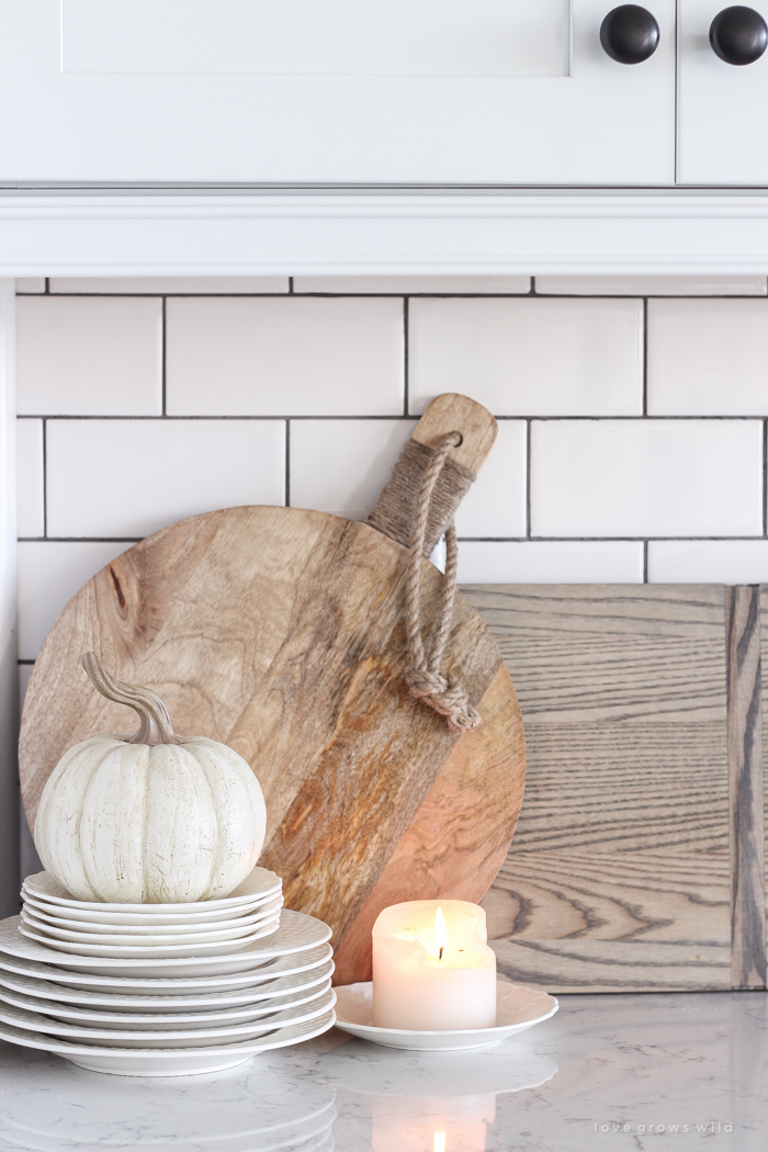 A beautiful farmhouse kitchen decorated with simple touches of fall!
