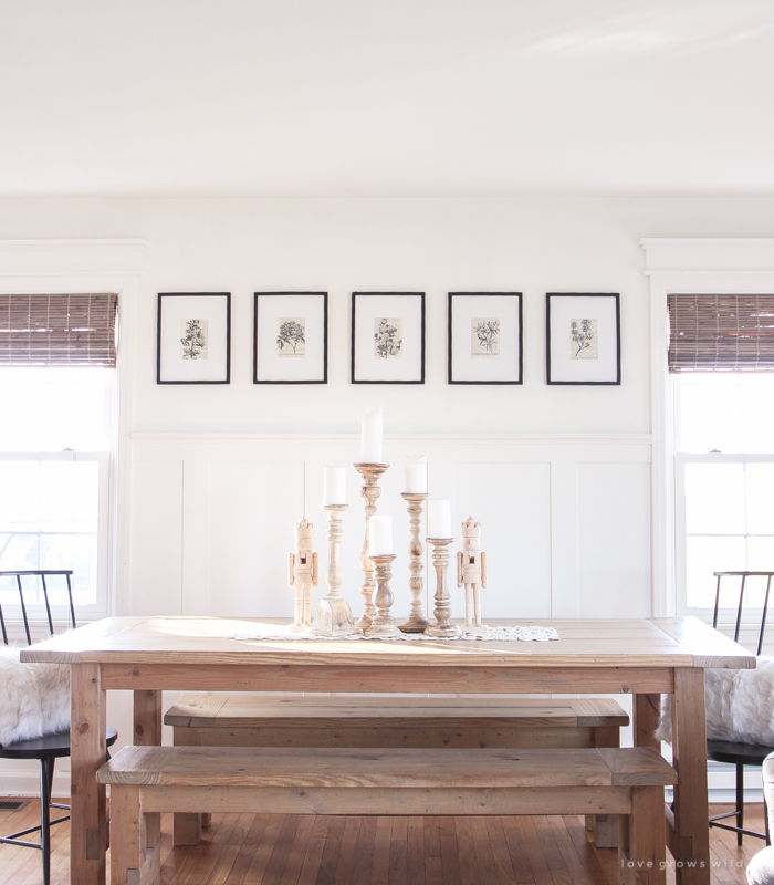 A beautiful farmhouse living room decorated for the holidays!