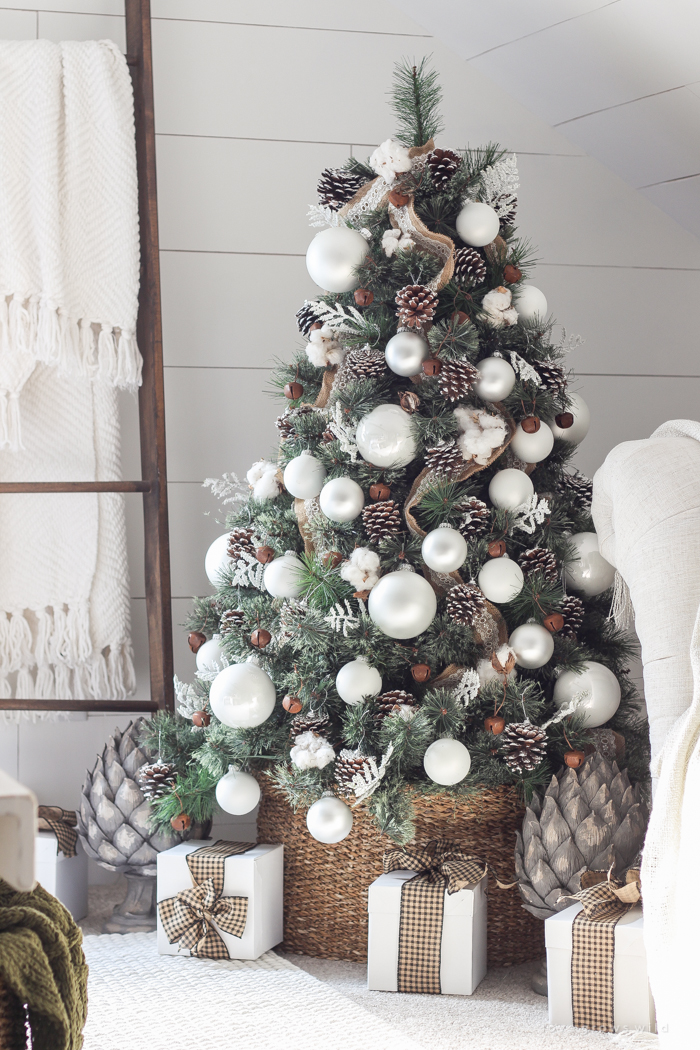 A beautiful farmhouse bedroom decorated for the holidays!