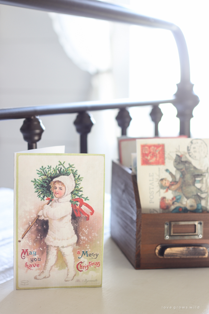 A beautiful farmhouse bedroom decorated for the holidays!