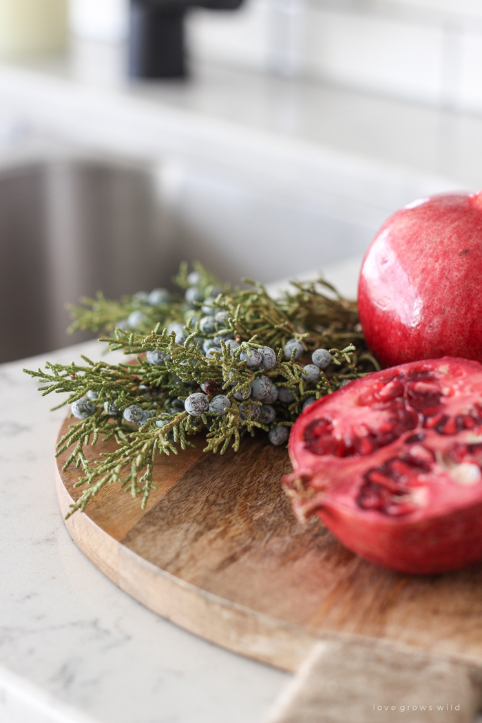 A beautiful farmhouse kitchen decorated for the holidays!