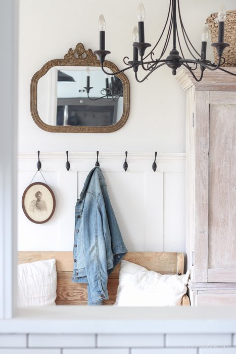 A cozy farmhouse entryway with the perfect balance of function, storage and style.