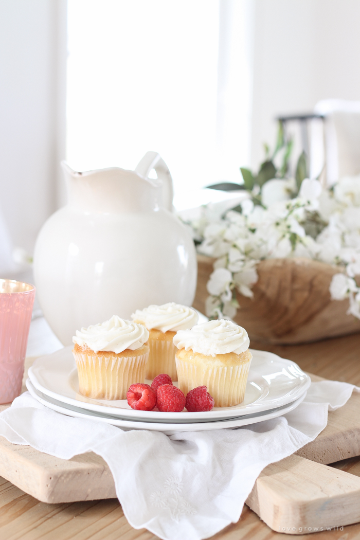 A pretty farmhouse dining room decorated for spring!