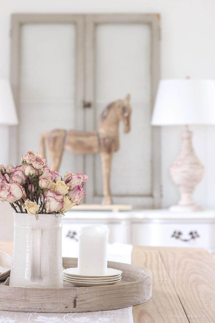 A beautiful farmhouse dining room with a french country twist