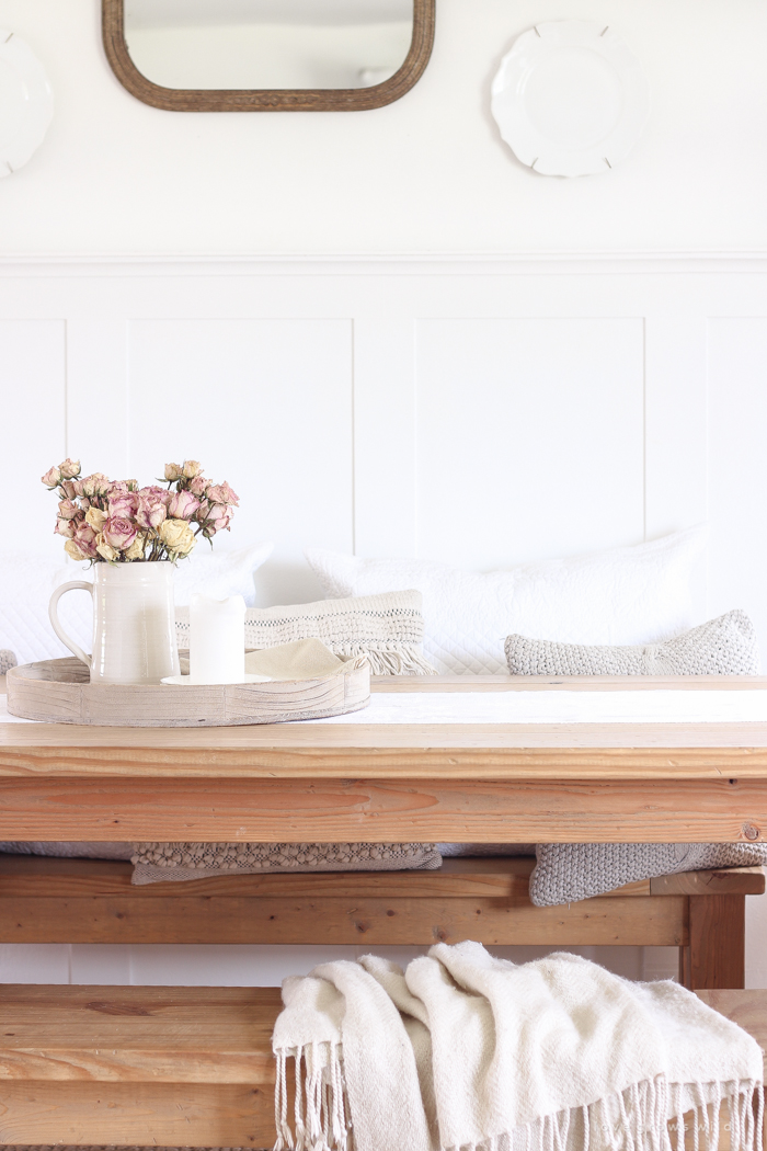 A beautiful farmhouse dining room with a french country twist