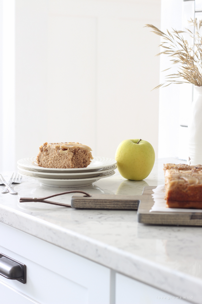 This super easy spice cake topped with delicious buttery brown sugar apples is the perfect fall treat!