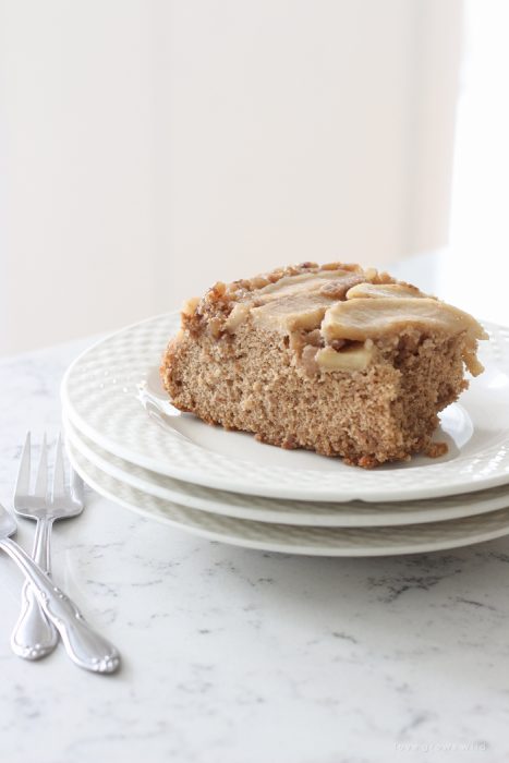 This super easy spice cake topped with delicious buttery brown sugar apples is the perfect fall treat!