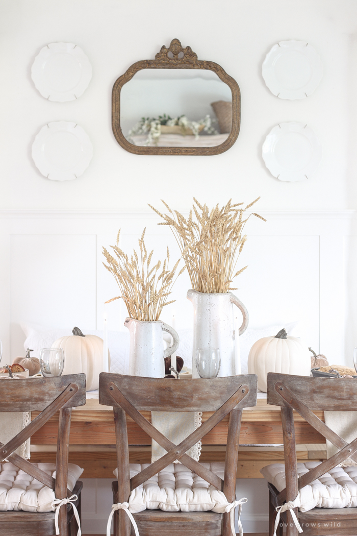 Learn simple fall decorating tips from this beautiful country harvest themed fall tablescape