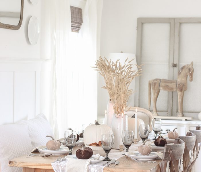 Learn simple fall decorating tips from this beautiful country harvest themed fall tablescape