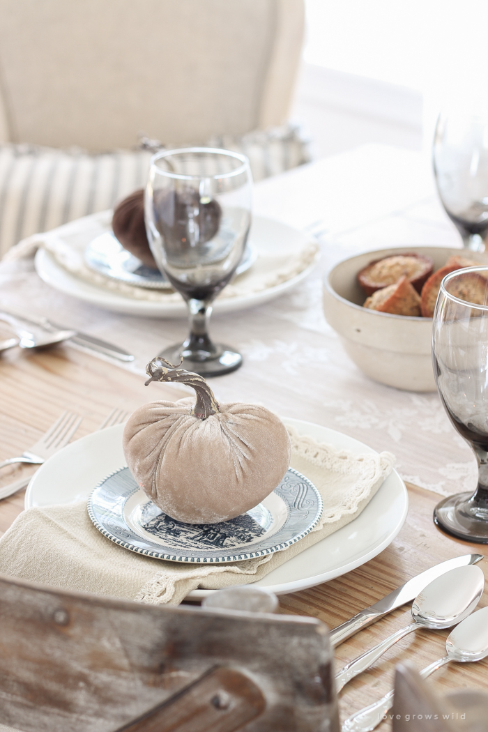 Learn simple fall decorating tips from this beautiful country harvest themed fall tablescape