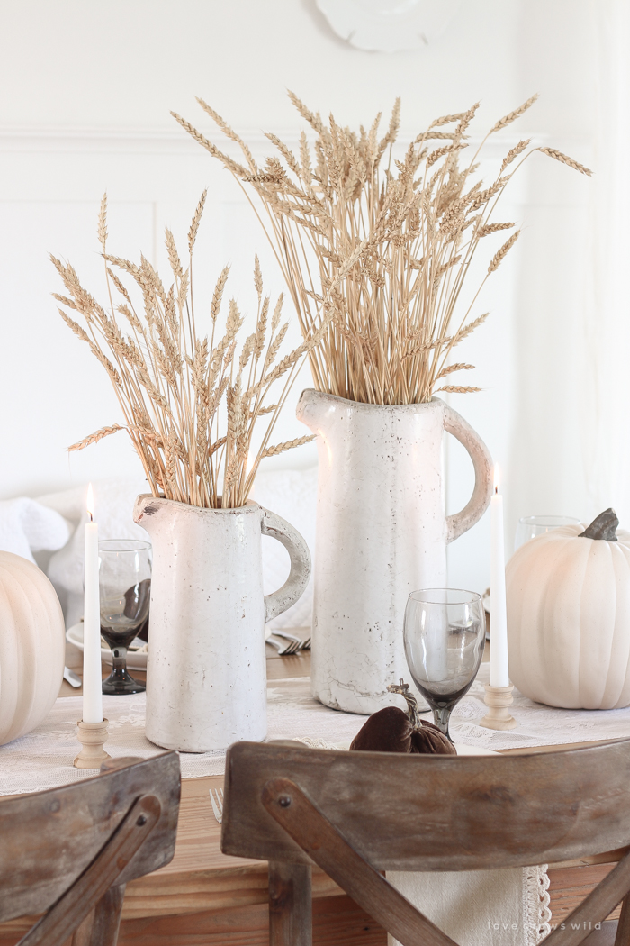 Learn simple fall decorating tips from this beautiful country harvest themed fall tablescape