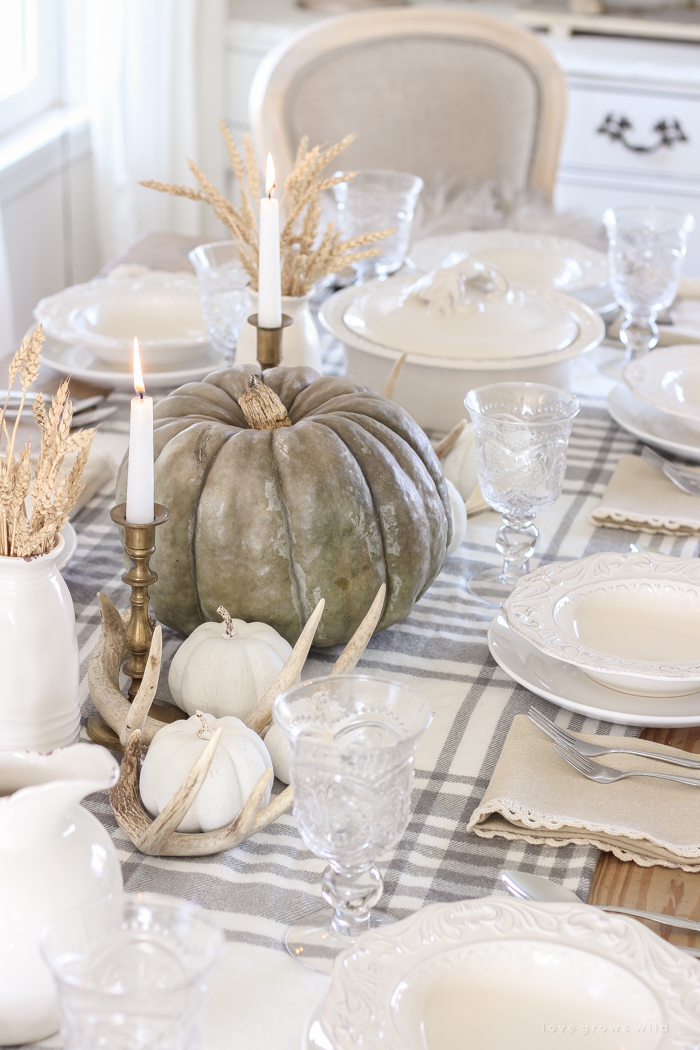 Cozy Neutral Thanksgiving Tablescape - Love Grows Wild