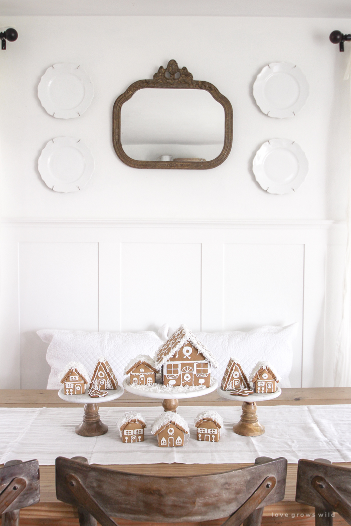 A beautiful farmhouse living room decorated in soft neutrals for the holidays!