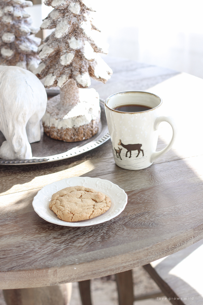 Step inside this beautiful farmhouse and discover a winter wonderland themed kitchen decorated for Christmas with simple touches of greenery and winter charm!