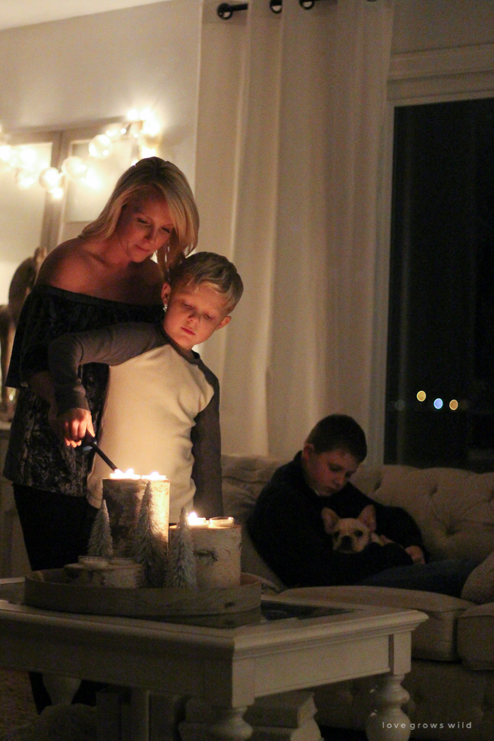 The magic and serenity of Christmas lights at night in this beautiful farmhouse