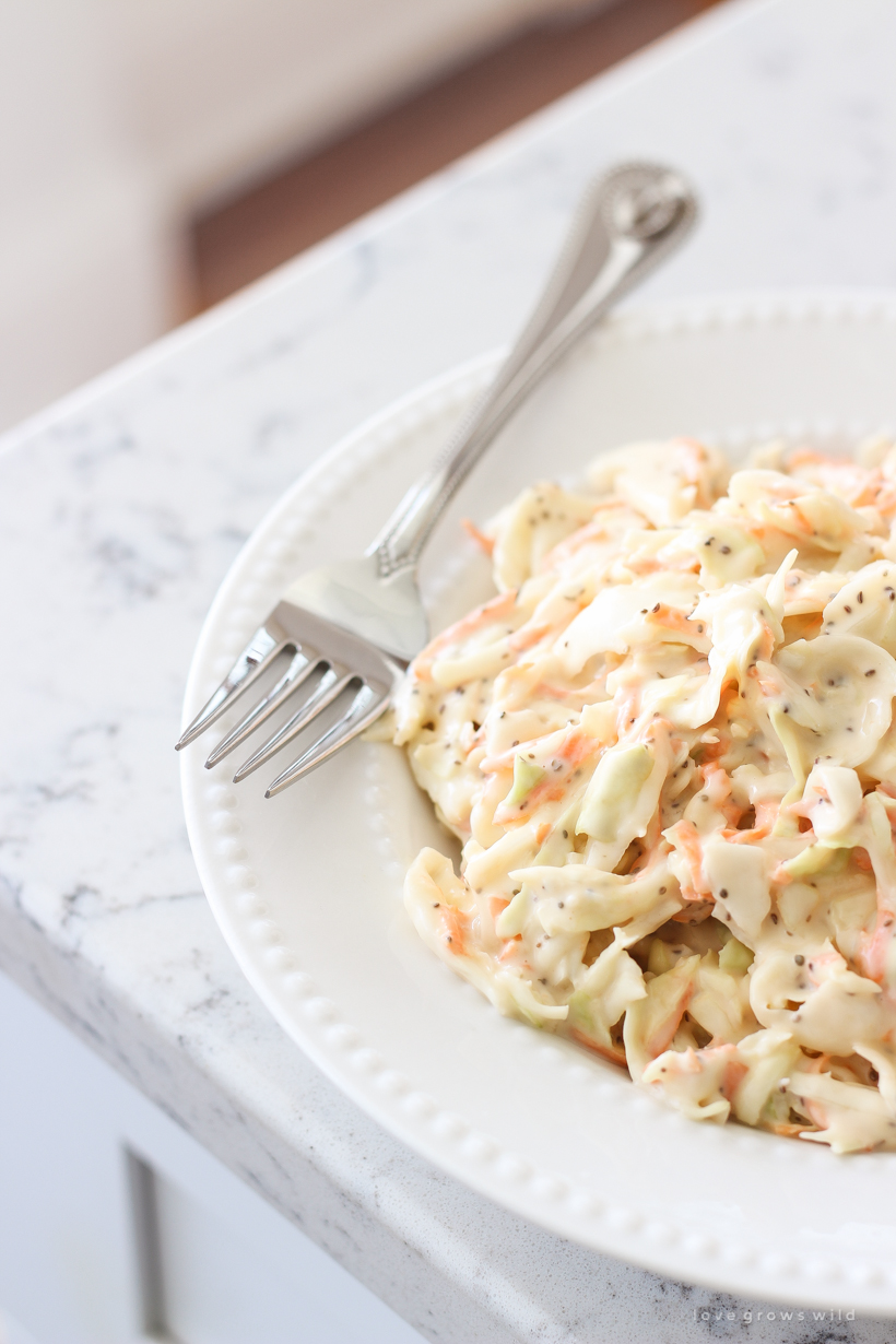 This easy, creamy coleslaw recipe is so good and makes the perfect side dish for picnics and barbecues!