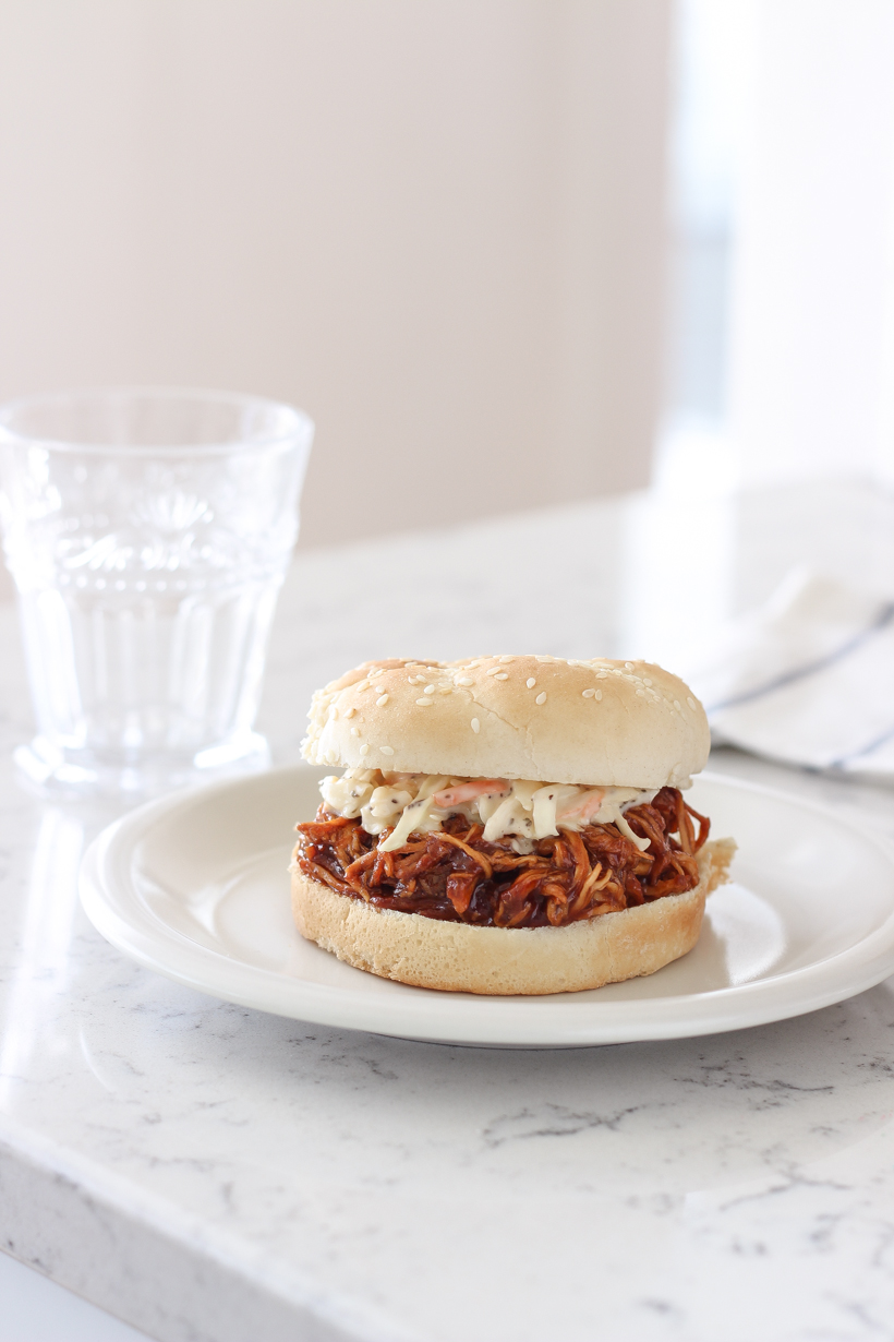 Slow Cooker Chicken Sandwiches using Trader Joe's BBQ Rub - Crisp Collective