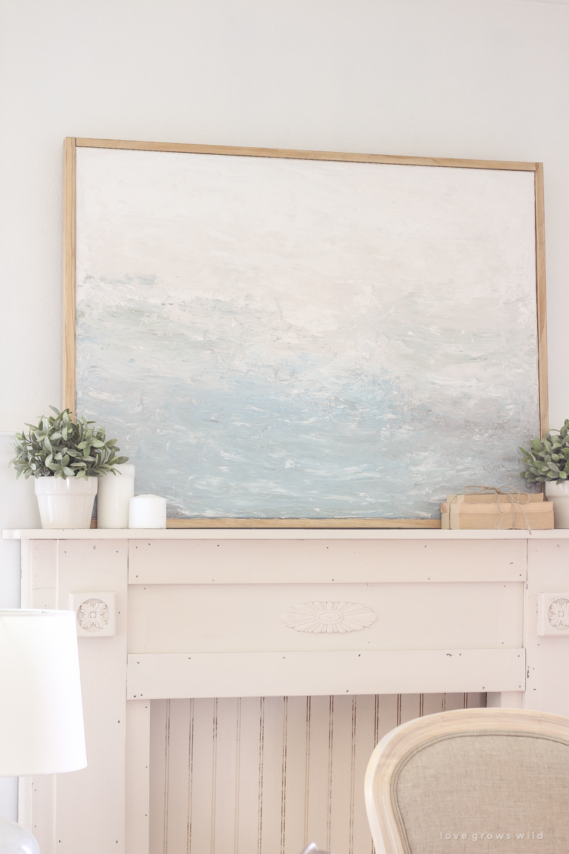 Learn how to decorate on a budget by creating beautiful art for your home with this easy tutorial. Hint... you don't need to be an artist to create art! See the entire process from blank canvas to completed painting using only one tool. 