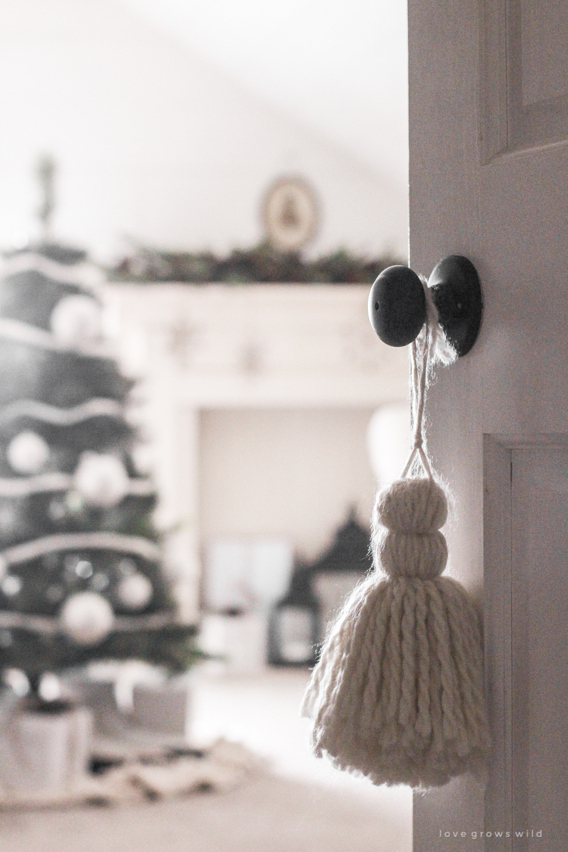 A simple, cozy bedroom decorated for Christmas with a "vintage winter wonderland" theme