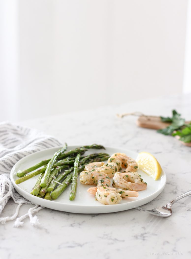One Pan Roasted Shrimp and Asparagus Love Grows Wild