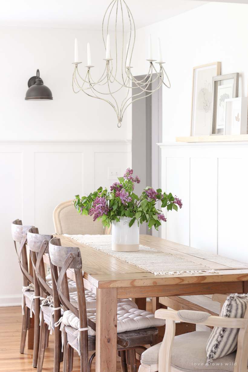Home and lifestyle blogger Liz Fourez shares simple spring decorating inspiration with fresh lilacs picked from her yard