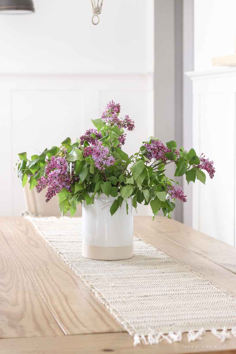 Home and lifestyle blogger Liz Fourez shares simple spring decorating inspiration with fresh lilacs picked from her yard