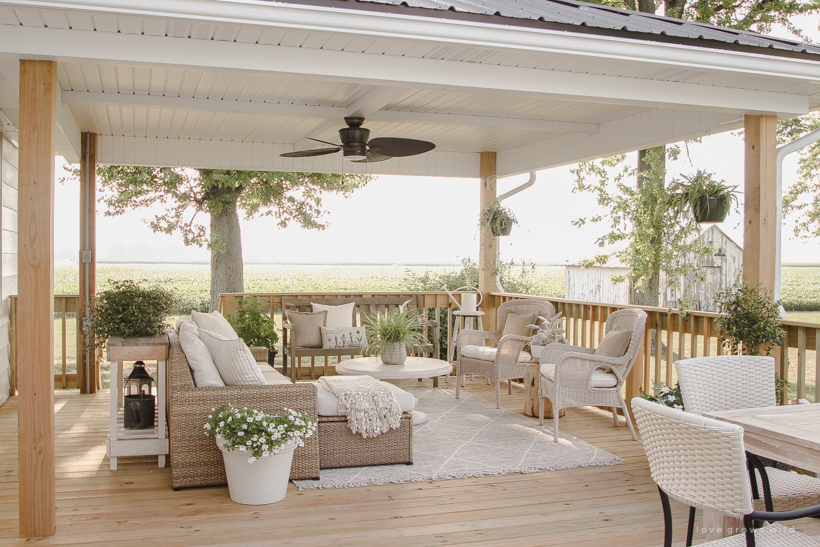 Interior blogger Liz Fourez adds a beautiful large deck and gazebo to her home that is just as cozy and stylish as the inside of her gorgeous farmhouse. Come take a peek of this stunning new outdoor space. 