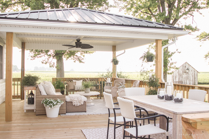 Interior blogger Liz Fourez adds a beautiful large deck and gazebo to her home that is just as cozy and stylish as the inside of her gorgeous farmhouse. Come take a peek of this stunning new outdoor space. 