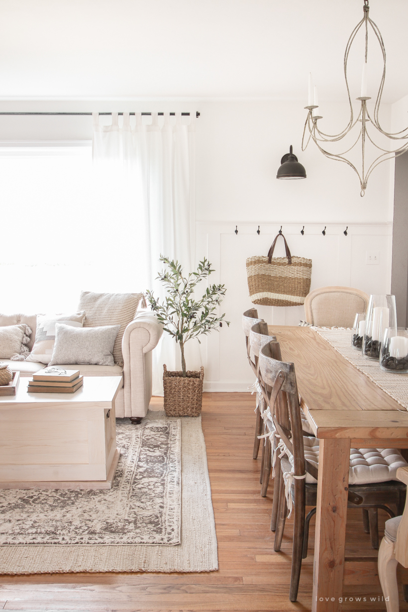 A warm and cozy living room with lots of layers, texture and pattern for fall