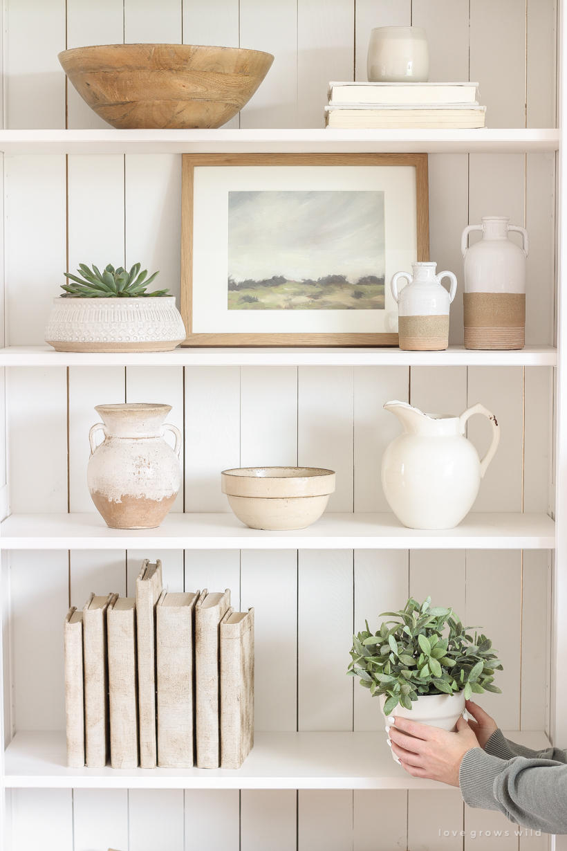 Shelf Styling 101 - Home and lifestyle blogger, Liz Fourez, shares everything you need to know to style shelves anywhere in your home!