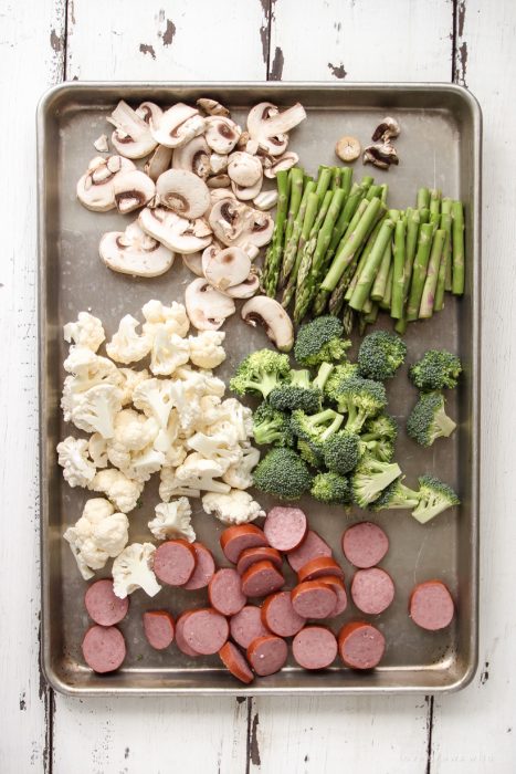 Try this One Pan Roasted Sausage and Vegetables recipe for a quick and easy dinner that is healthy and low carb!