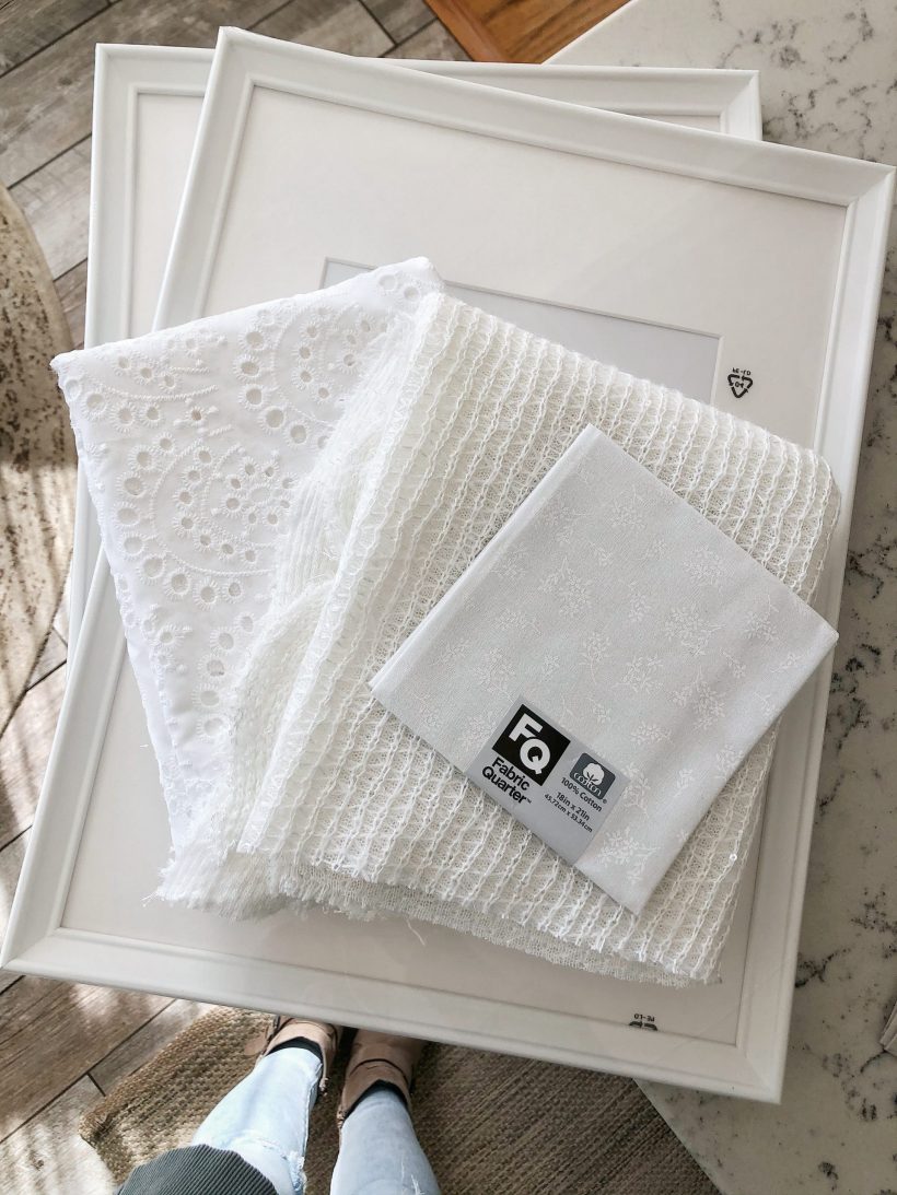 Decorating tip: Frame a scrap piece of fabric for a simple and inexpensive piece of artwork. Home + lifestyle blogger Liz Fourez shares her advice for the best fabric options to use.