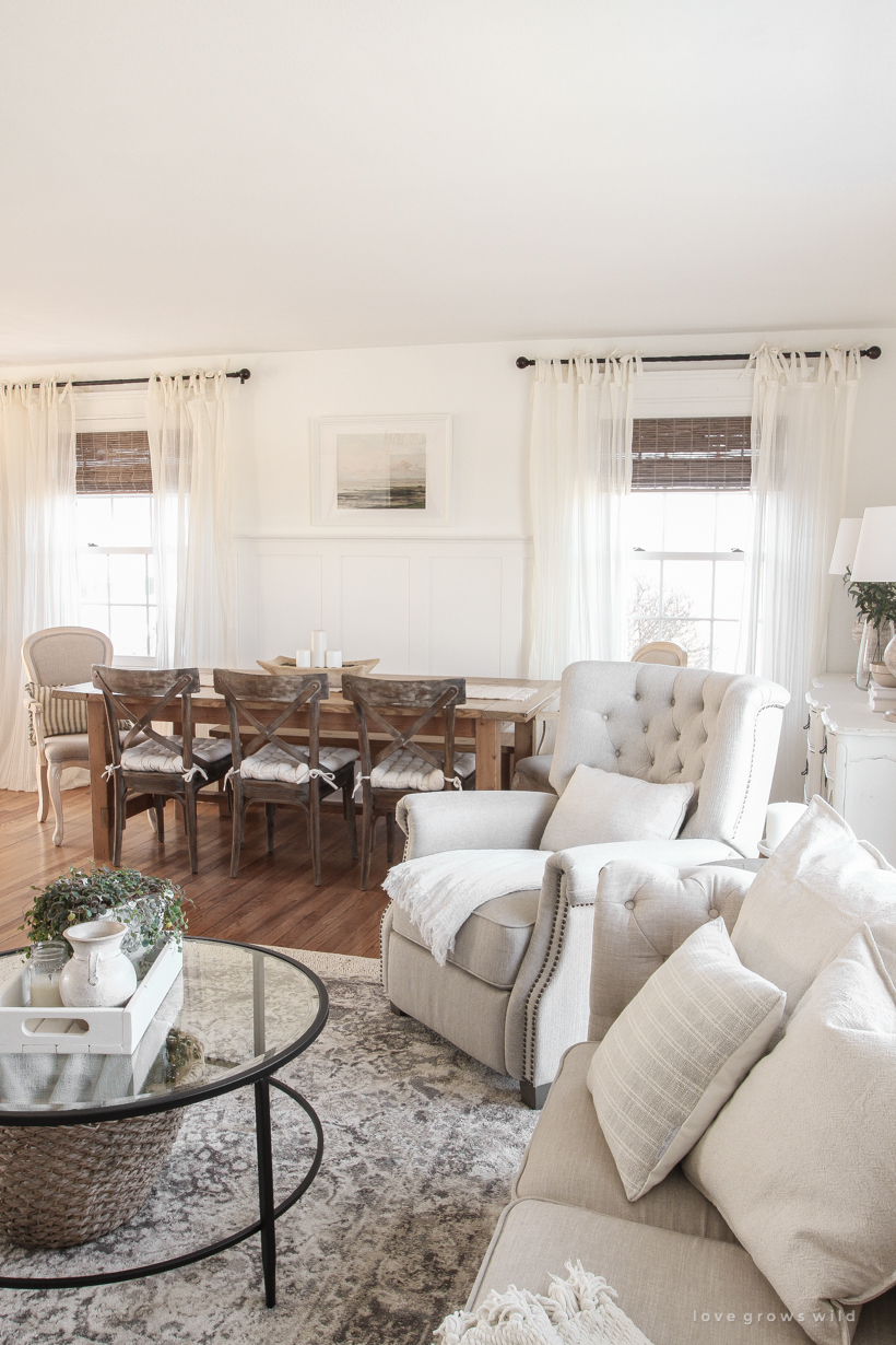 Take a tour of this beautiful newly updated living and dining room in blogger Liz Fourez's Indiana farmhouse.