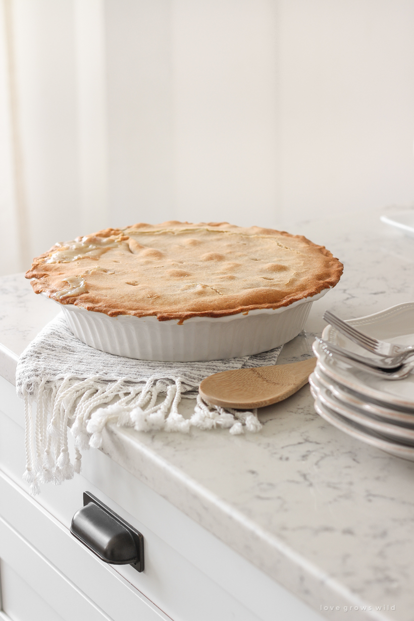Classic, easy chicken pot pie recipe from home blogger Liz Fourez