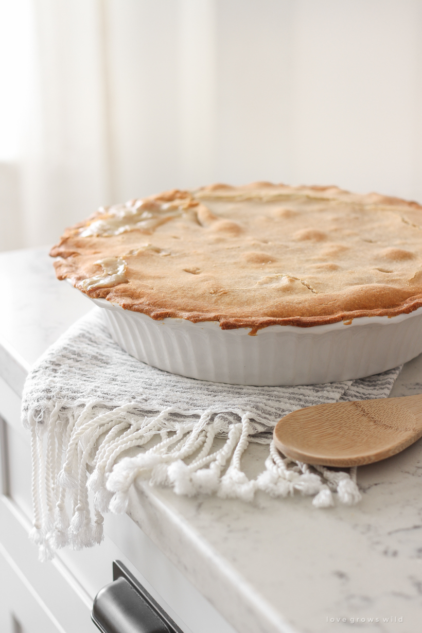 Classic, easy chicken pot pie recipe from home blogger Liz Fourez