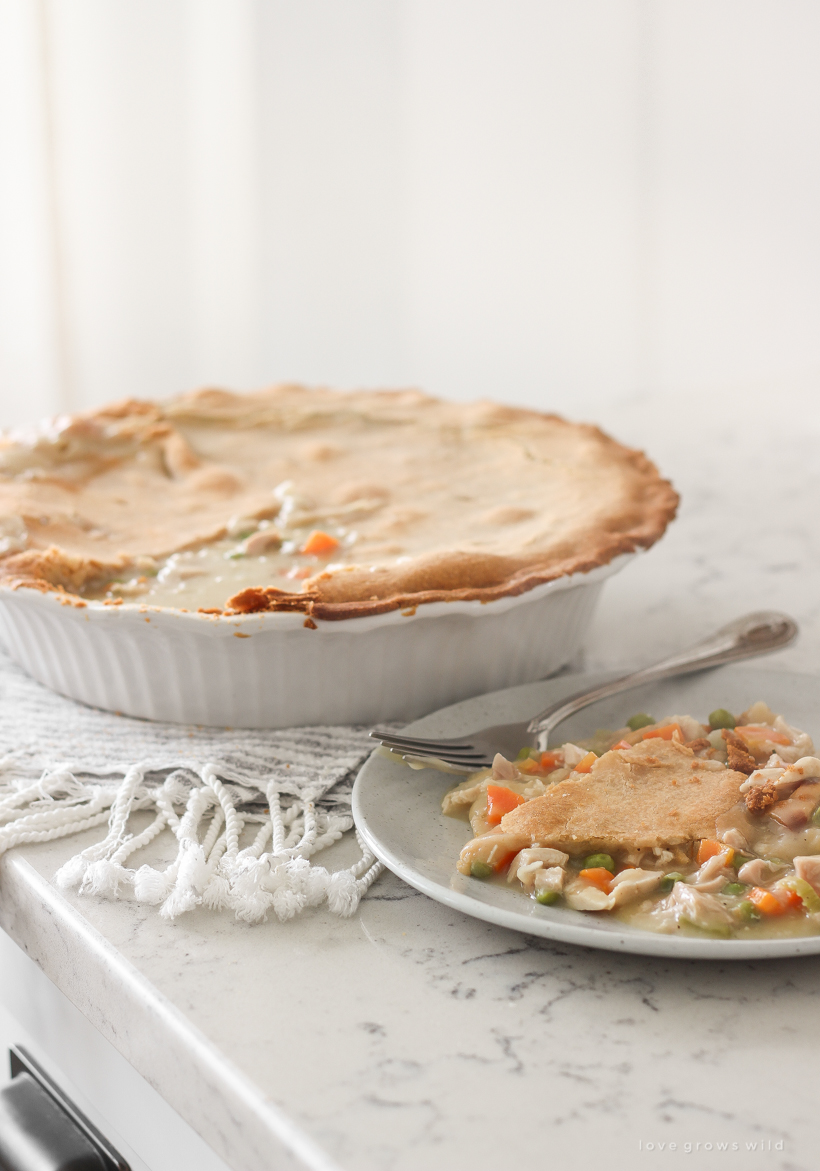 Classic, easy chicken pot pie recipe from home blogger Liz Fourez