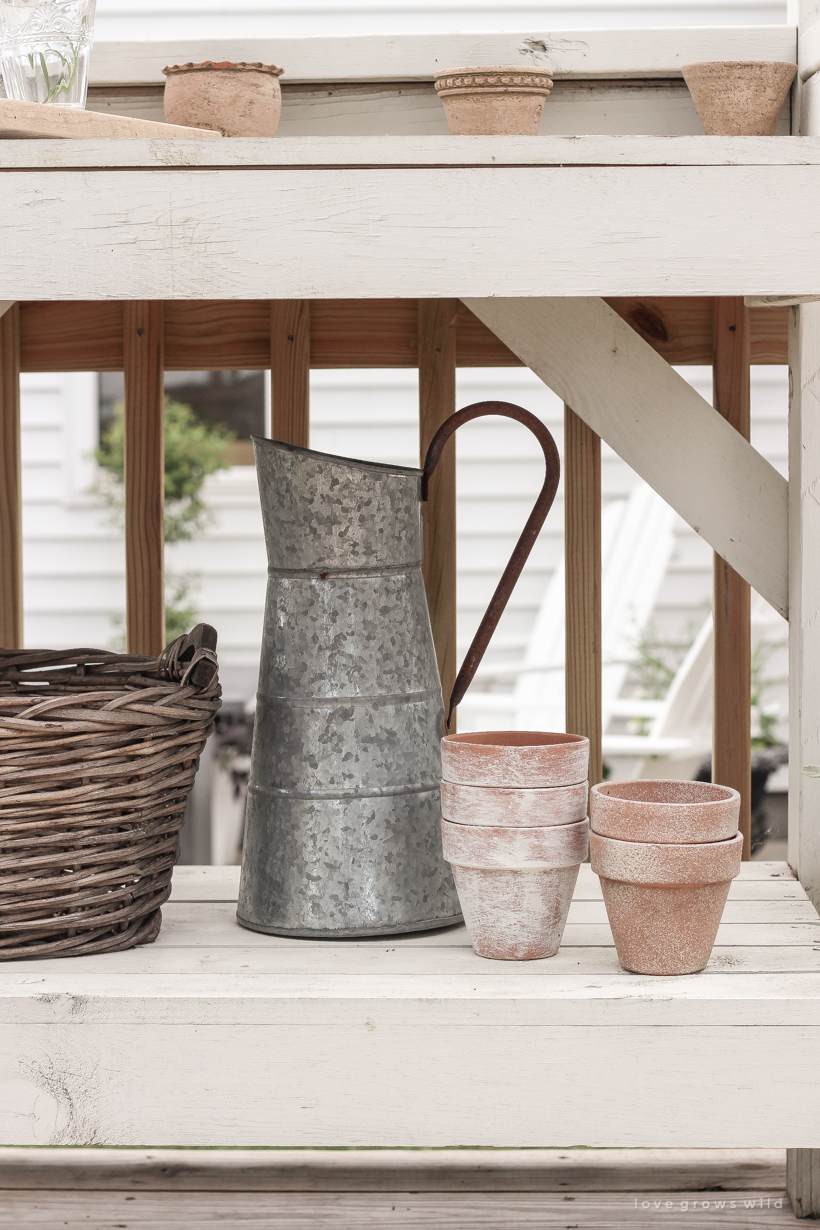 Building plans for a beautiful DIY potting bench and simple, easy ideas for styling