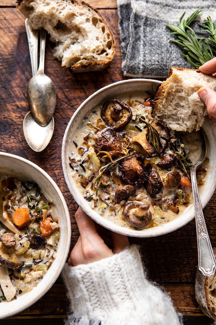 Creamy Wild Rice Chicken Soup with Roasted Mushrooms | LoveGrowsWild.com