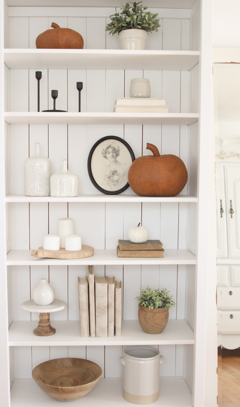 Fall Bookcase Decor - Love Grows Wild