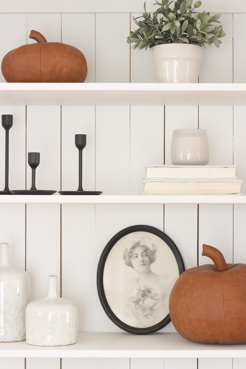 Home blogger and interior decorator Liz Fourez gives ideas for decorating your shelves for fall