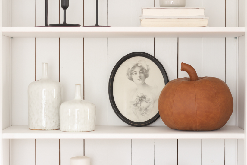 Home blogger and interior decorator Liz Fourez gives ideas for decorating your shelves for fall