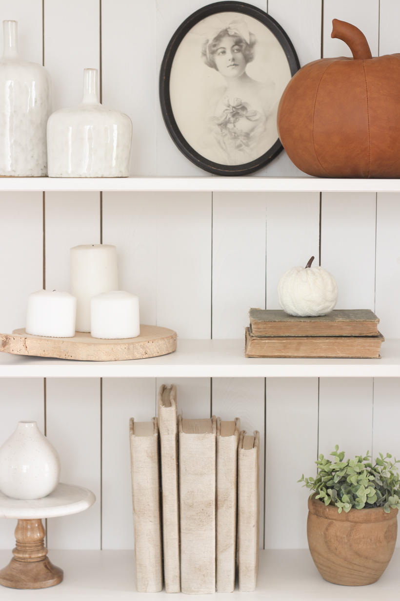 Home blogger and interior decorator Liz Fourez gives ideas for decorating your shelves for fall