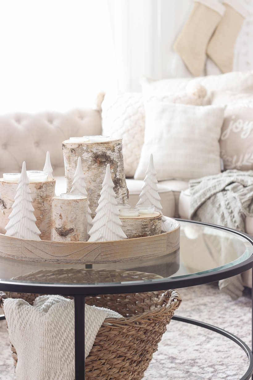 Interior decorator and home blogger Liz Fourez shares her beautiful Christmas tree and living room