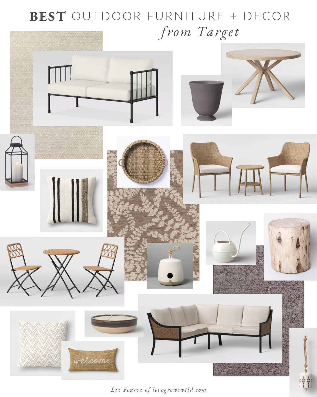 Home blogger and interior decorator Liz Fourez shares her favorite finds for outdoor furniture and decor