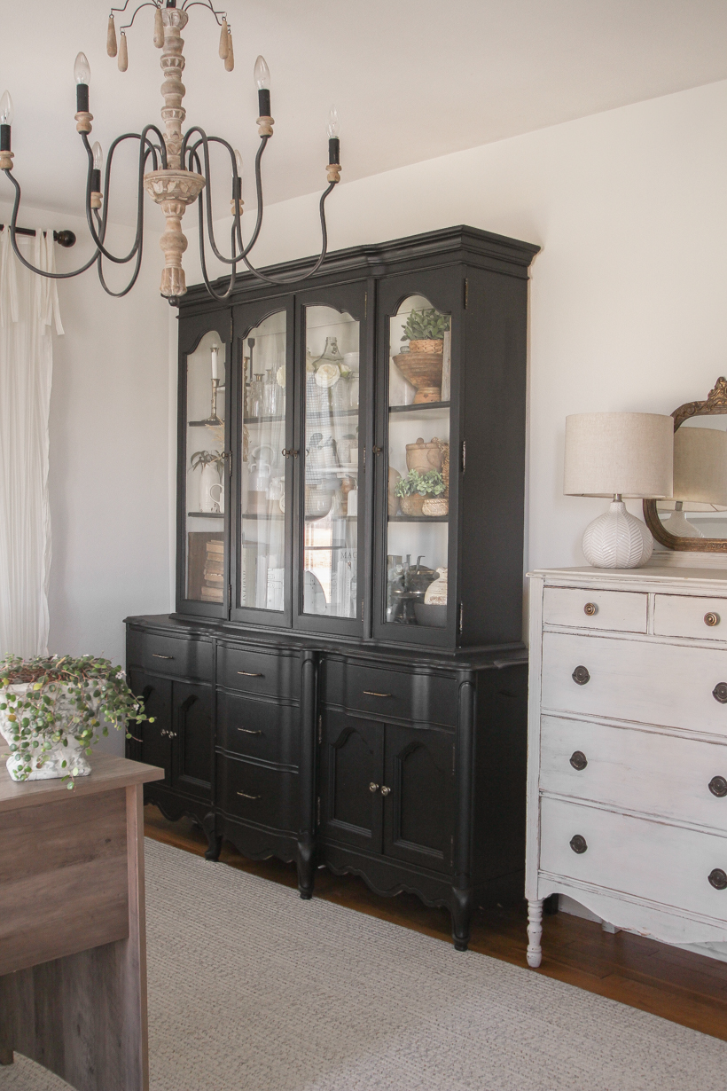 Home blogger and interior decorator Liz Fourez shares her home office that features antique furniture as the perfect storage pieces for her business.