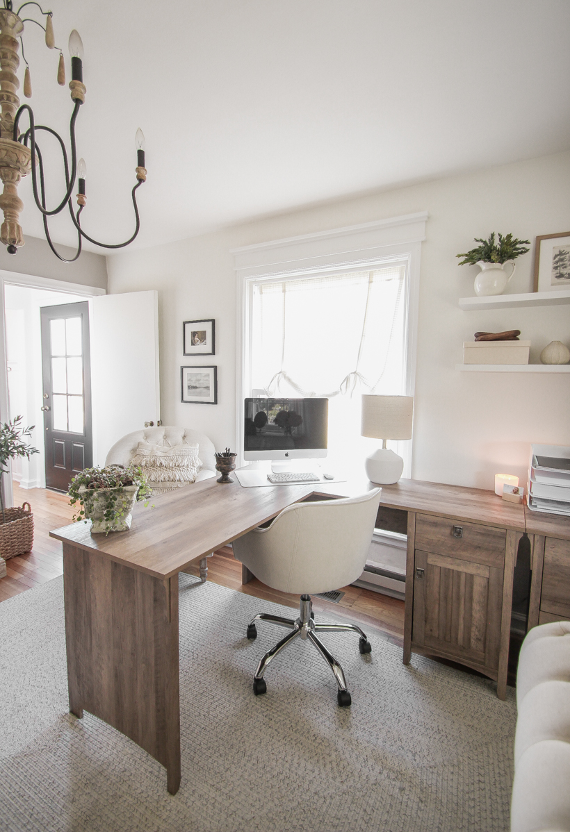 Home blogger and interior decorator Liz Fourez shares her home office that features antique furniture as the perfect storage pieces for her business.