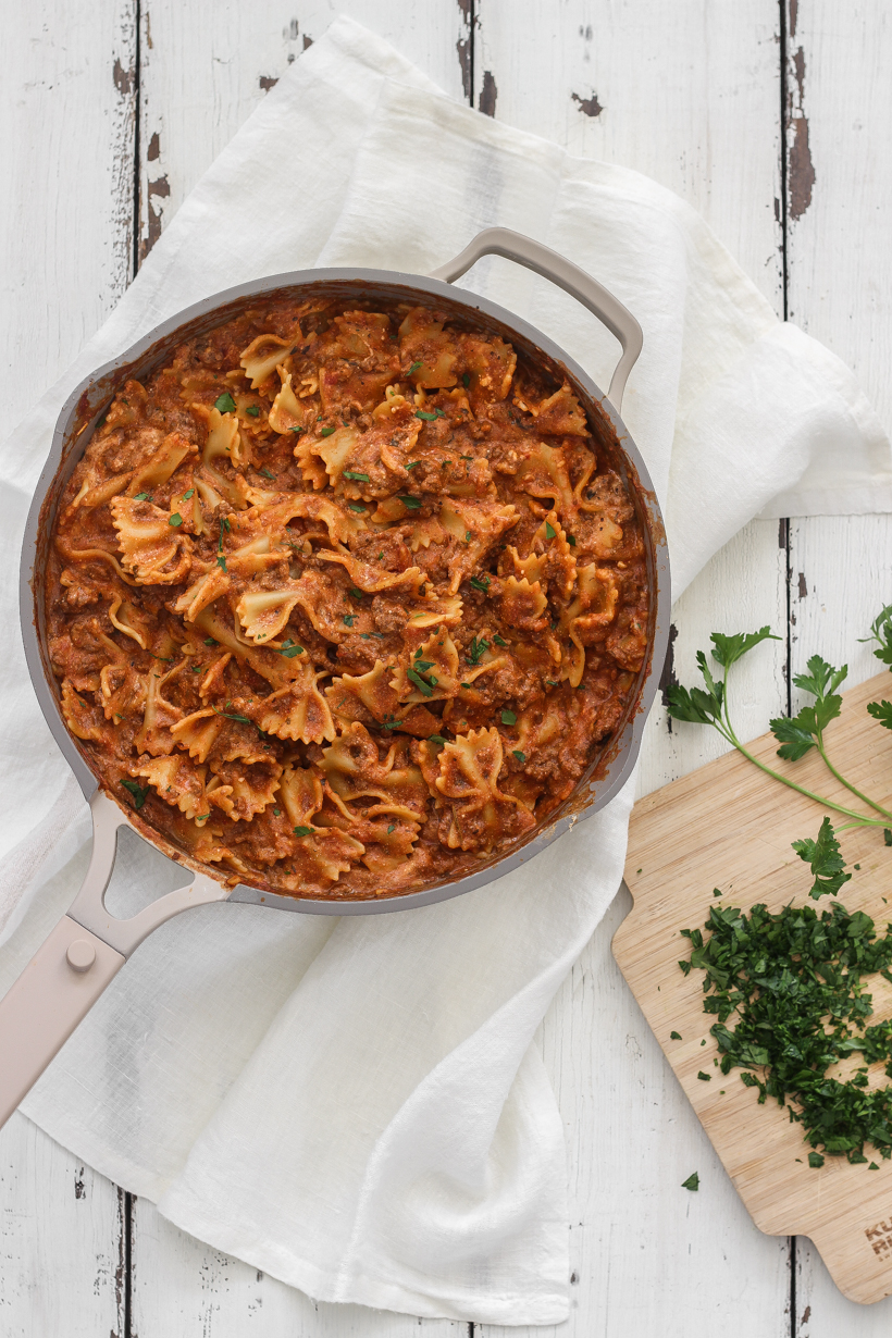 Blogger Liz Fourez shares her One Pot Lasagna recipe, a quick and easy weeknight meal that is sure to become a dinner staple in your kitchen.